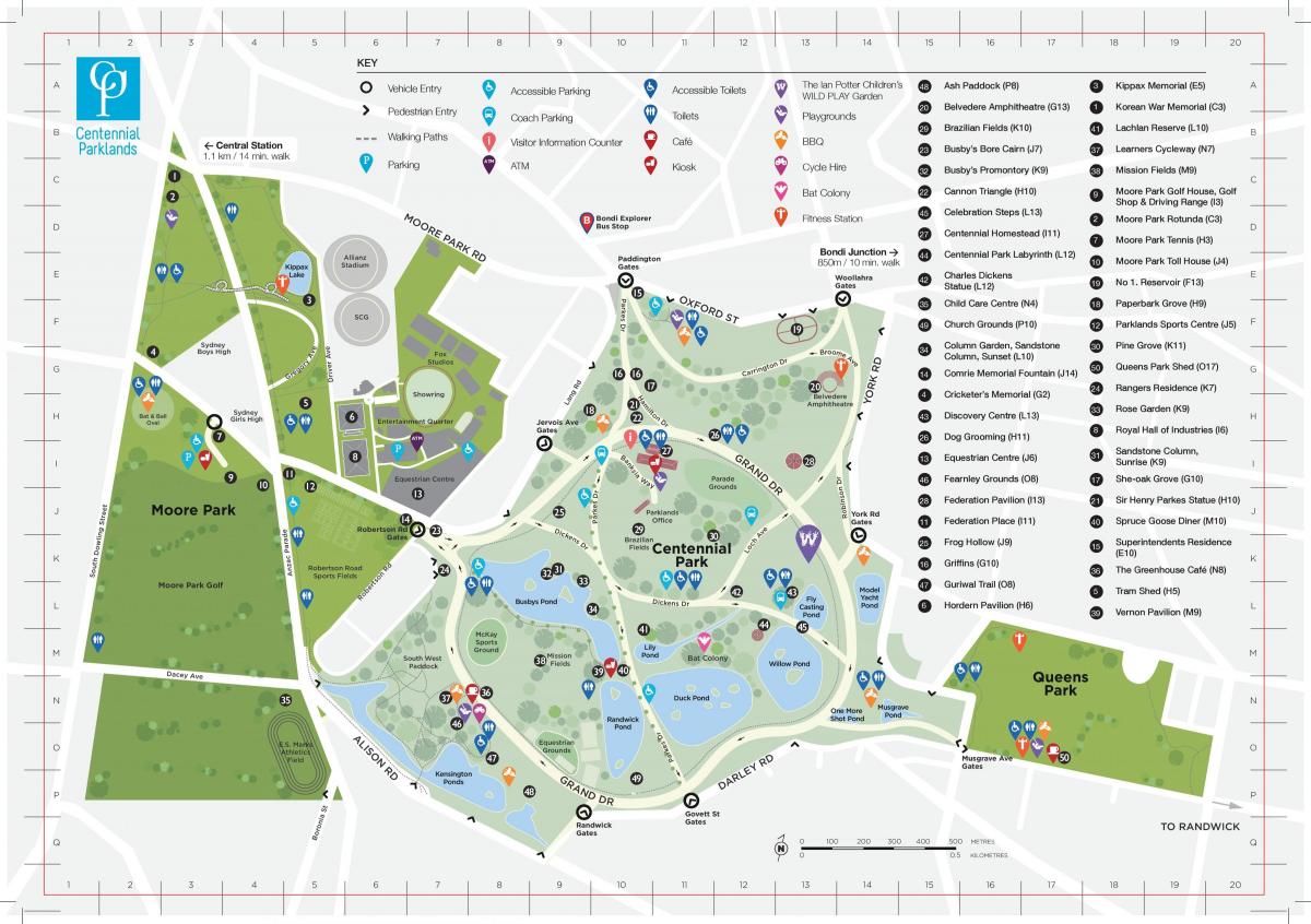 mapa do centennial park, em sydney