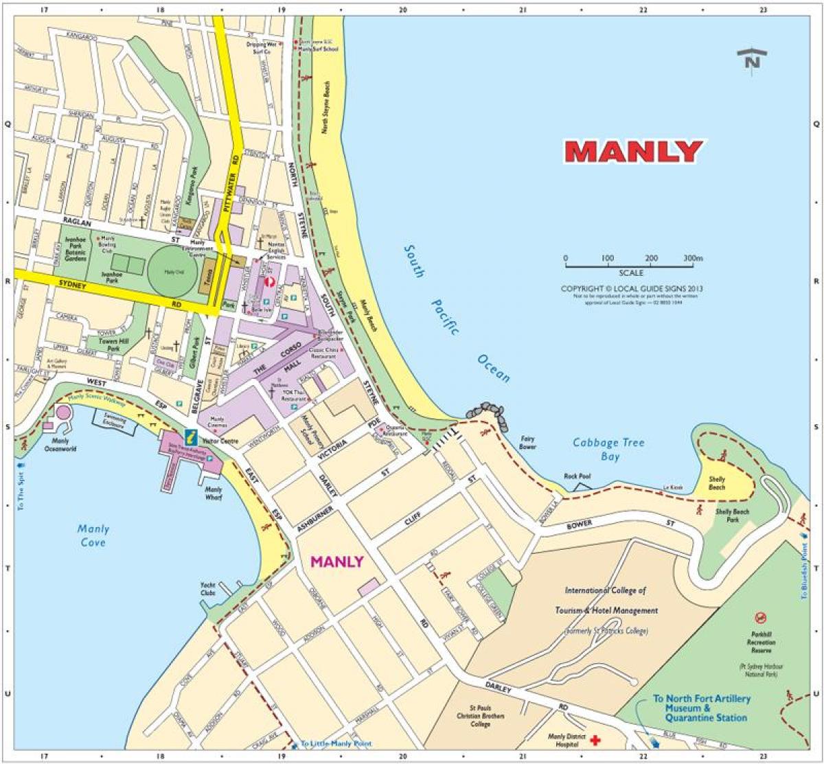 mapa da praia de manly
