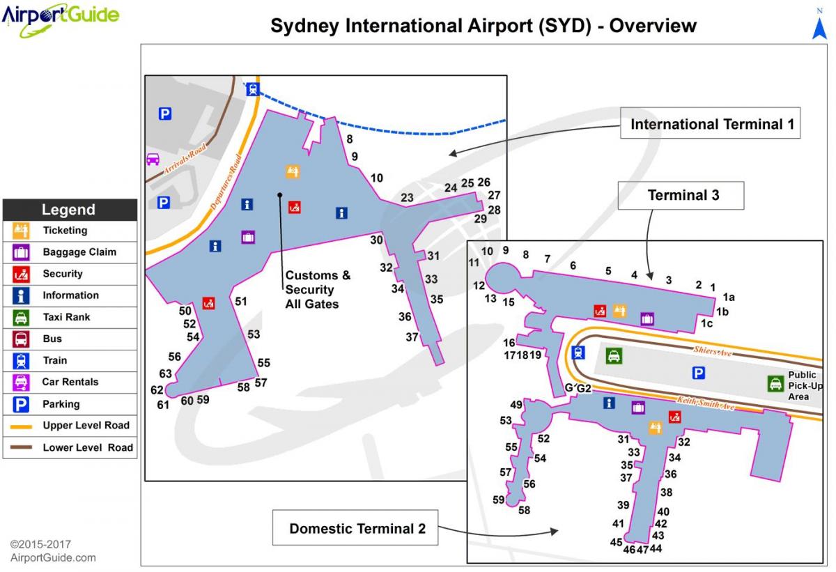 sydney domestic aeroporto de recebimento mapa