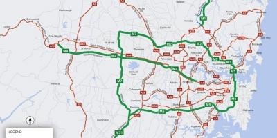 Mapa de sydney estradas com portagem