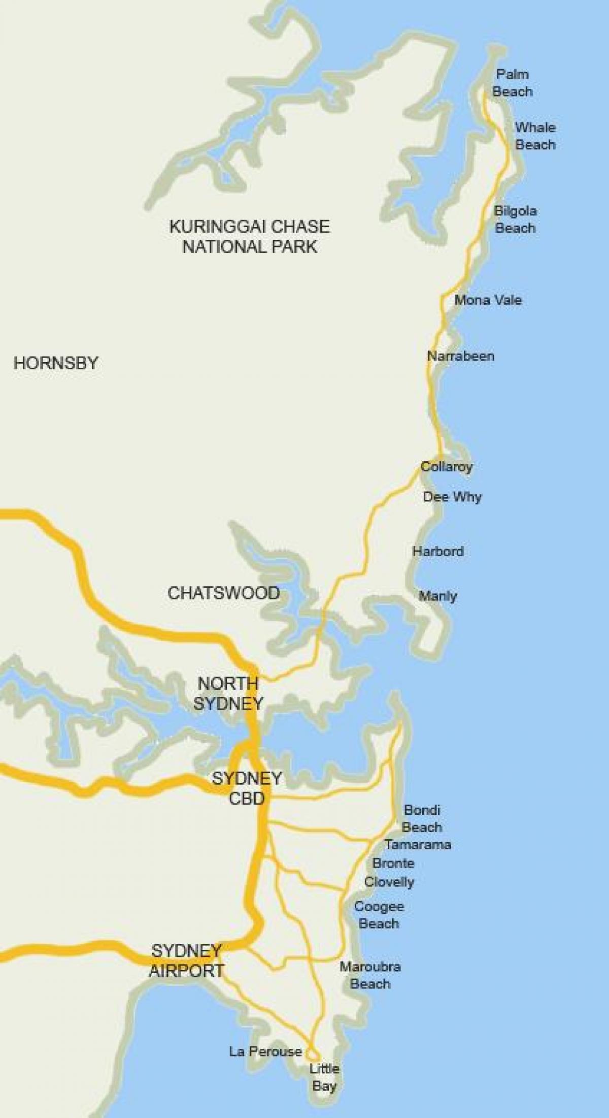 mapa das praias de sydney