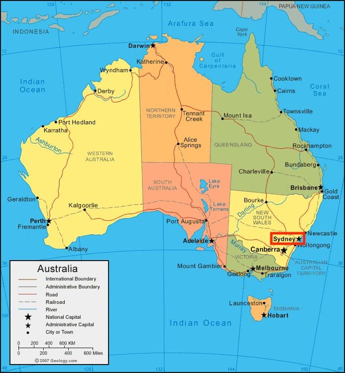 sydney mapa da austrália