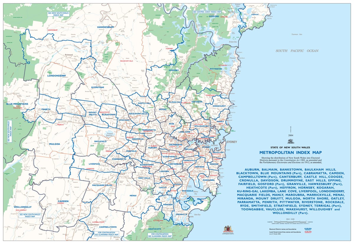 mapa de sydney e região metropolitana